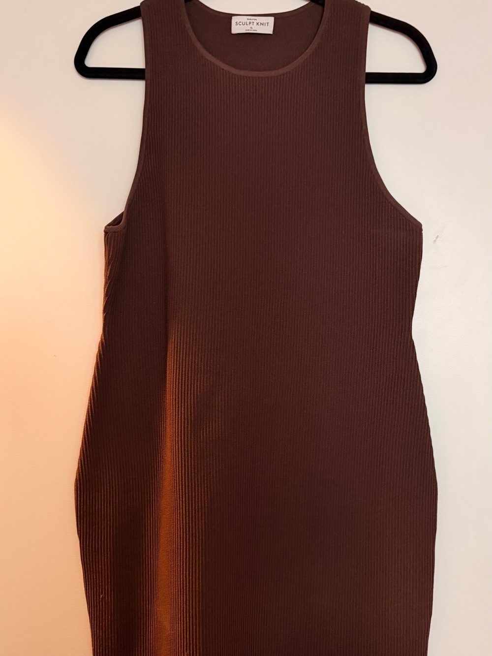 Babaton Brown Ribbed Tank Midi Dress